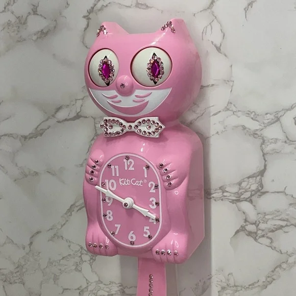 Jeweled Pink Satin Kit-Cat Klock clock SUPER RARE - Picture 6 of 7